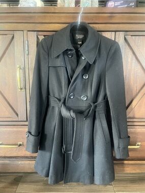 Victoria's Secret Black Double-Breasted Wool-Blend Trench Coat